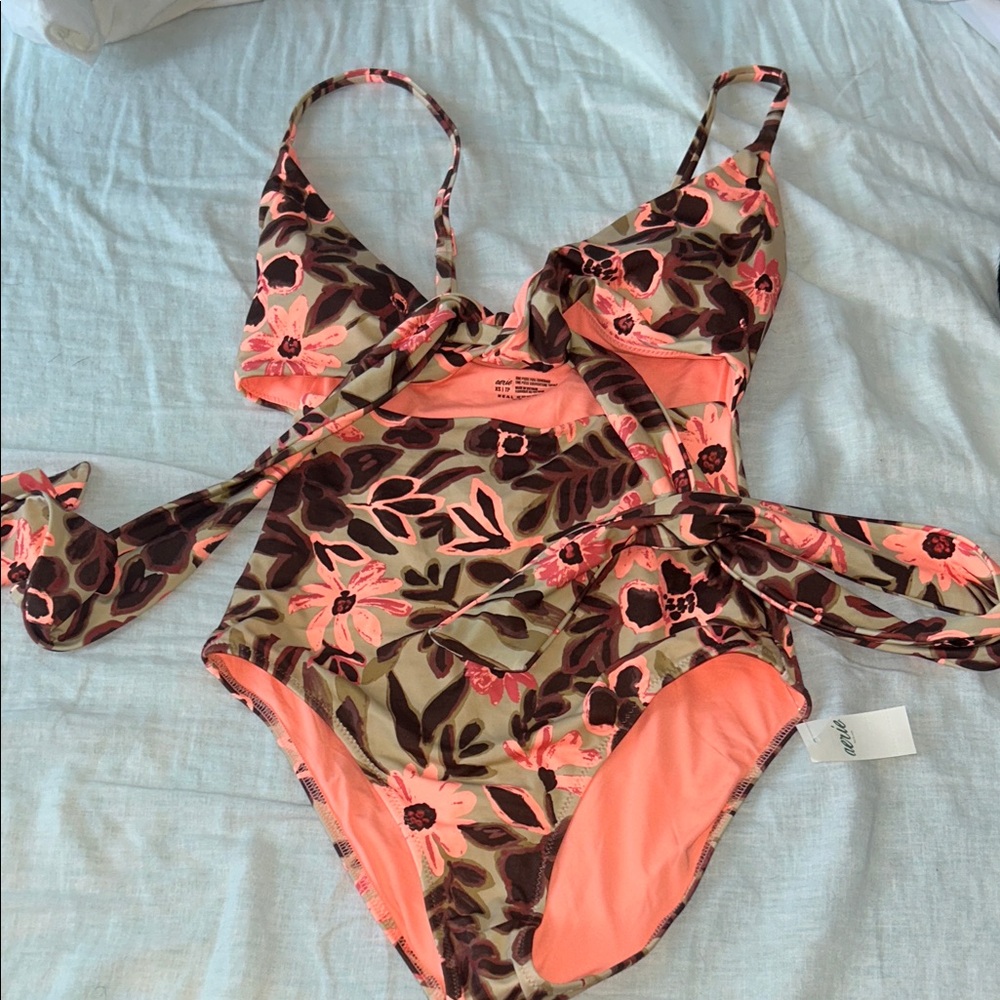 Aerie Brown and Orange Animal Print Swimsuit